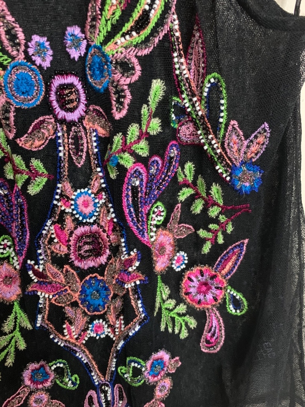 Guess Y2K Beaded Semi Sheer Black Colourful Halter Top XS - Picture 7 of 12